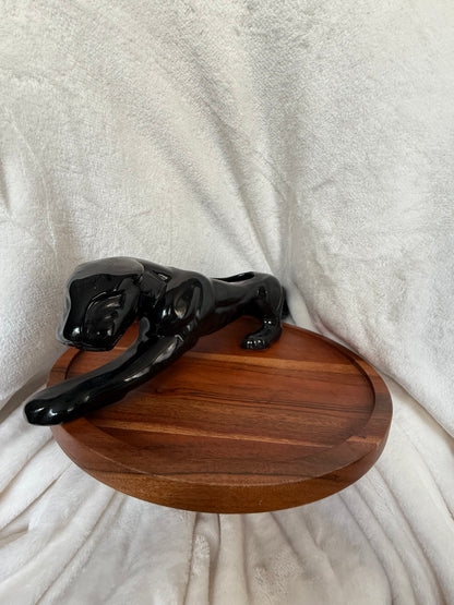 Rare Mid-Century Black Panther Ceramic Planter – 14” Glossy Glaze