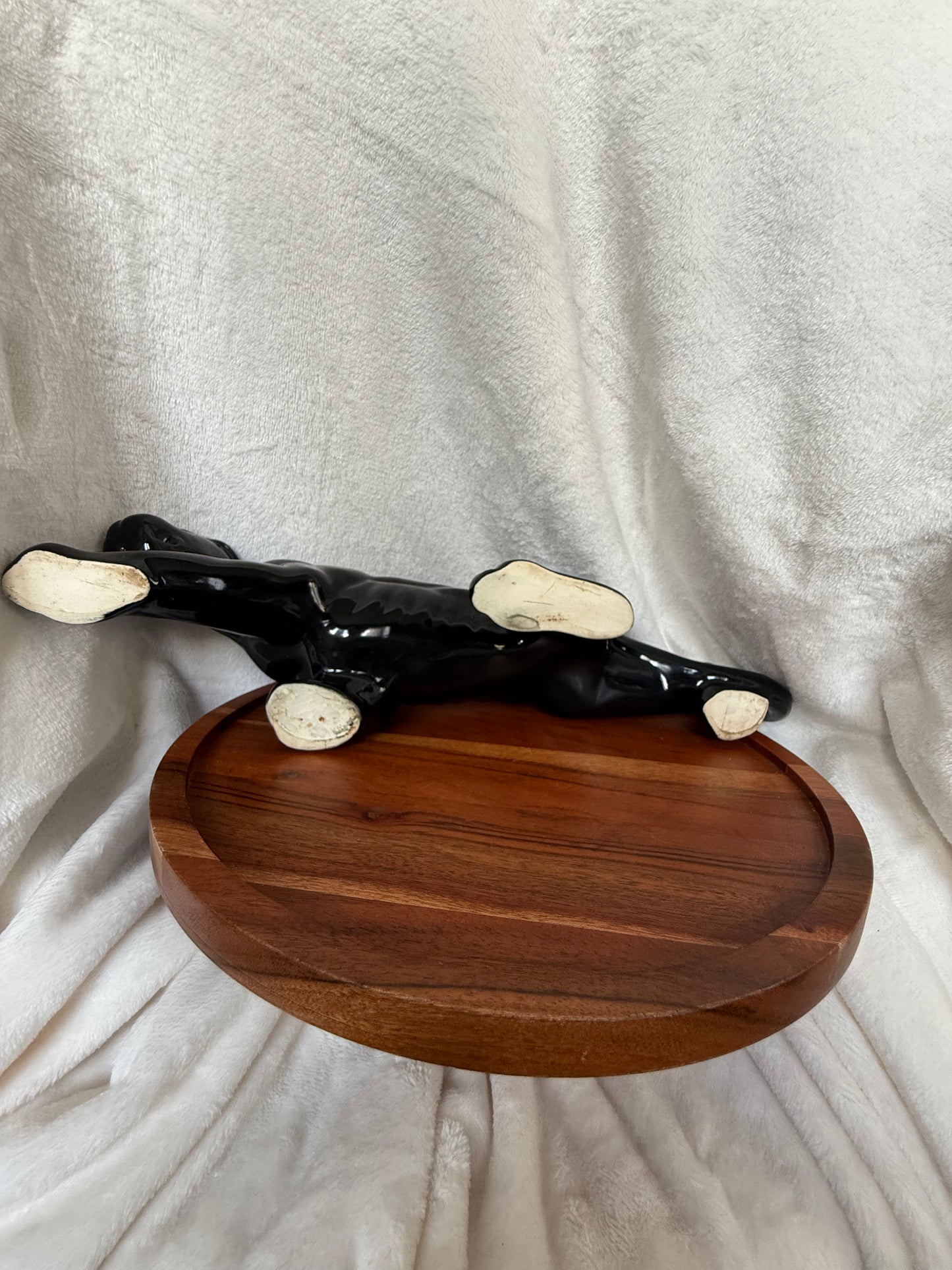 Rare Mid-Century Black Panther Ceramic Planter – 14” Glossy Glaze