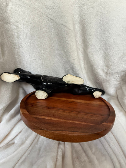 Rare Mid-Century Black Panther Ceramic Planter – 14” Glossy Glaze