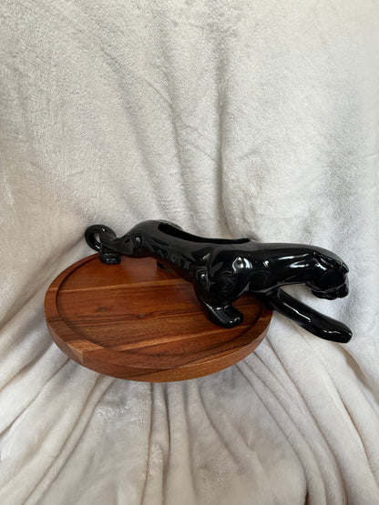 Rare Mid-Century Black Panther Ceramic Planter – 14” Glossy Glaze
